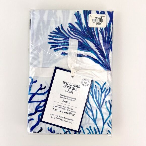 NEW Williams Coral Reef Printed Euro Sham Organic Cotton Pillowcase 26x26 - Picture 1 of 7